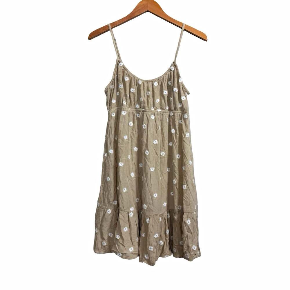 O'Neill Beige White Floral Embroidered Crinkle Scoop Neck Sundress Size S